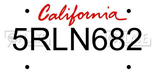5RLN682 California License Plate