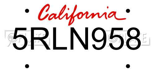 5RLN958 California License Plate