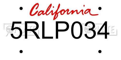 5RLP034 California License Plate