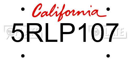 5RLP107 California License Plate