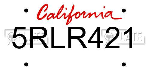 5RLR421 California License Plate