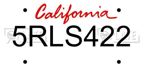 5RLS422 California License Plate