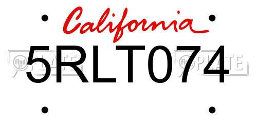5RLT074 California License Plate