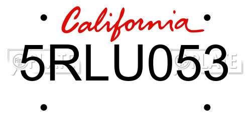 5RLU053 California License Plate