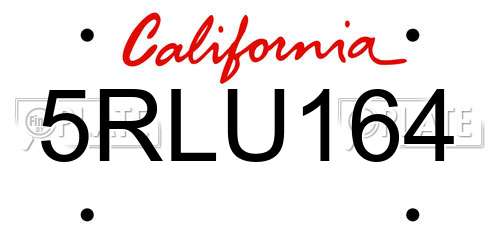 5RLU164 California License Plate