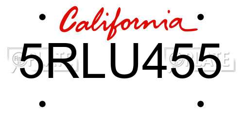 5RLU455 California License Plate