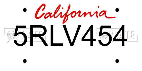 5RLV454 California License Plate