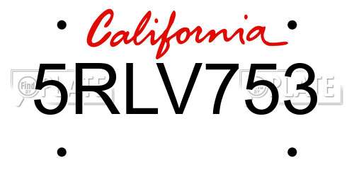 5RLV753 California License Plate