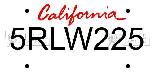 5RLW225 California License Plate