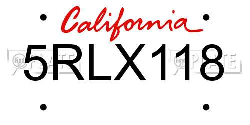5RLX118 California License Plate