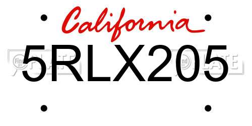 5RLX205 California License Plate