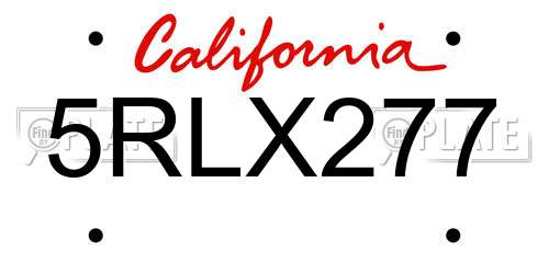 5RLX277 California License Plate