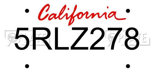 5RLZ278 California License Plate
