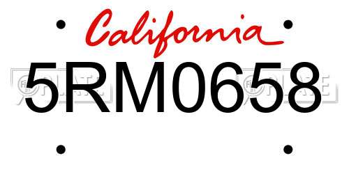 5RM0658 California License Plate