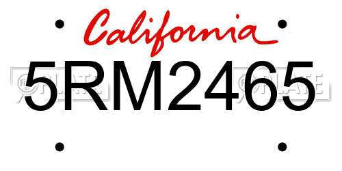 5RM2465 California License Plate