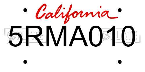 5RMA010 California License Plate