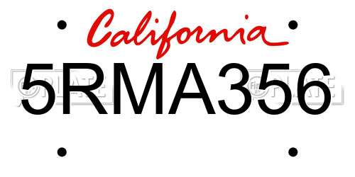 5RMA356 California License Plate