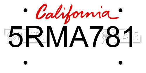 5RMA781 California License Plate