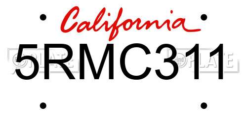 5RMC311 California License Plate