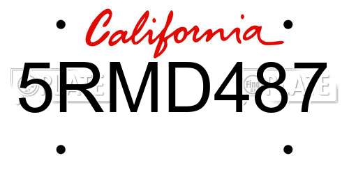 5RMD487 California License Plate
