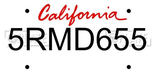 5RMD655 California License Plate