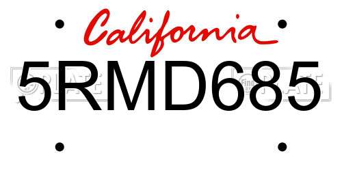 5RMD685 California License Plate