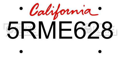 5RME628 California License Plate