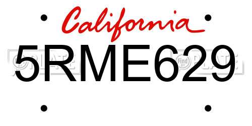 5RME629 California License Plate