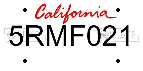5RMF021 California License Plate