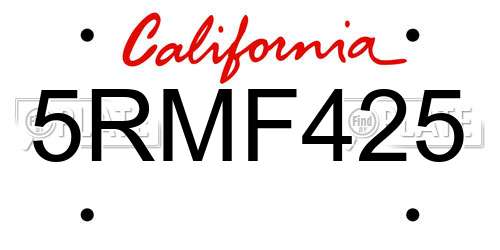 5RMF425 California License Plate