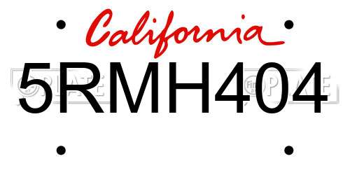 5RMH404 California License Plate
