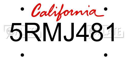 5RMJ481 California License Plate