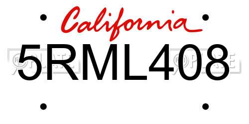 5RML408 California License Plate