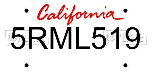 5RML519 California License Plate
