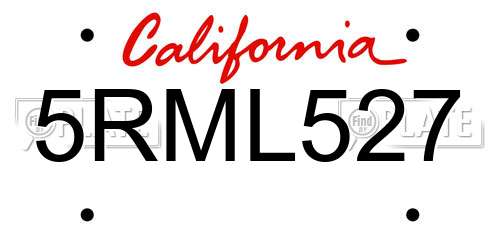 5RML527 California License Plate