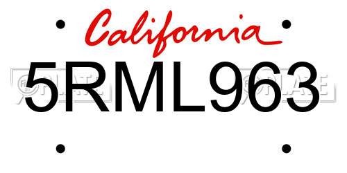 5RML963 California License Plate