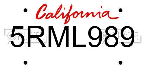 5RML989 California License Plate