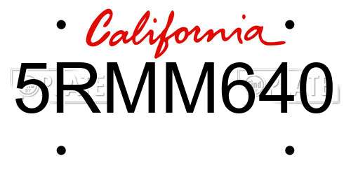 5RMM640 California License Plate
