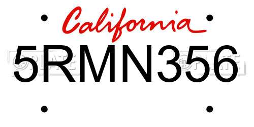 5RMN356 California License Plate