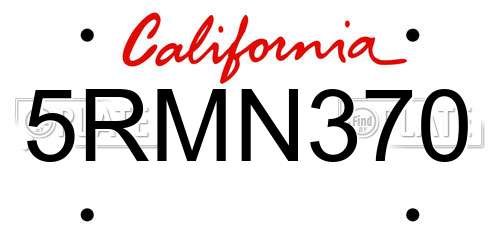 5RMN370 California License Plate