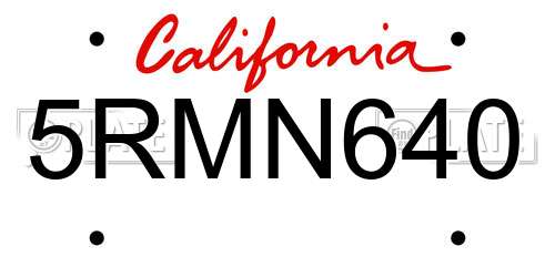 5RMN640 California License Plate