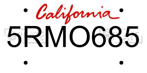 5RMO685 California License Plate