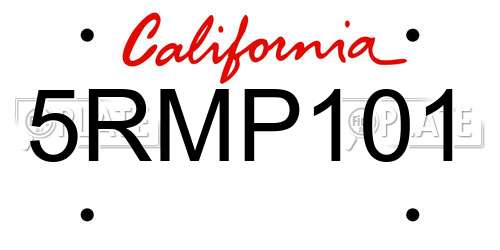 5RMP101 California License Plate