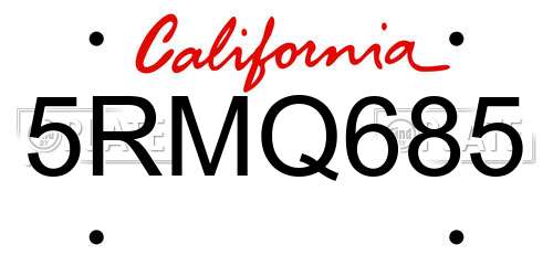 5RMQ685 California License Plate