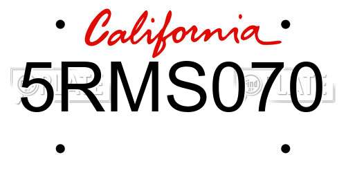 5RMS070 California License Plate