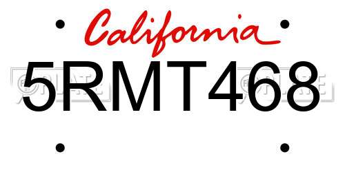 5RMT468 California License Plate