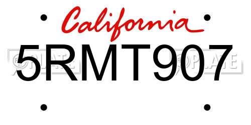 5RMT907 California License Plate