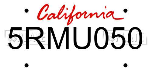 5RMU050 California License Plate