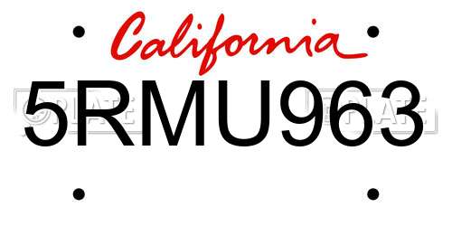 5RMU963 California License Plate