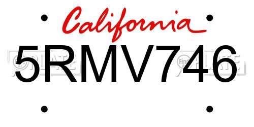 5RMV746 California License Plate